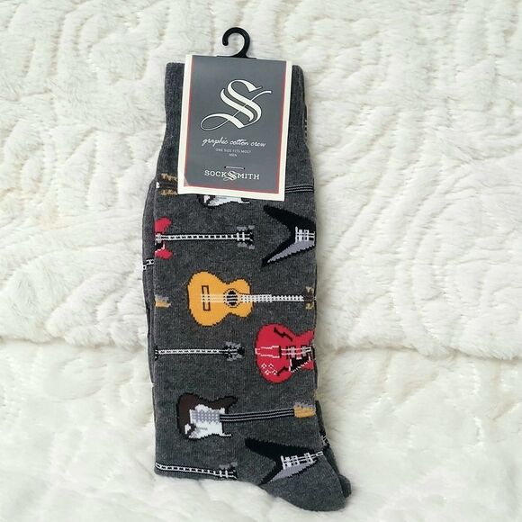 Socksmith Guitar Riff Crew Socks Multicolor Electric Acoustic Guitars OSFM New - Picture 2 of 7